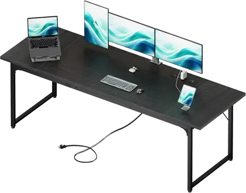 Vista 11 de Coleshome Escritorio para computadora de 71 pulgadas con puertos USB, escritorio de oficina grande, escritorio de estudio largo para estudiantes