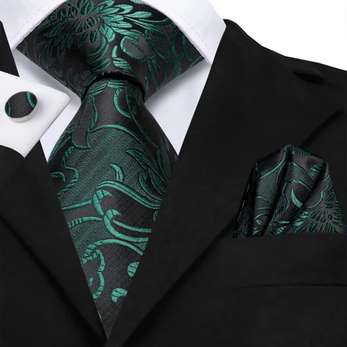 Vista 306 de Hi-Tie Corbatas de seda para hombre, diseño de cachemira a rayas, con bolsillo, gemelos cuadrados, conjunto formal de negocios