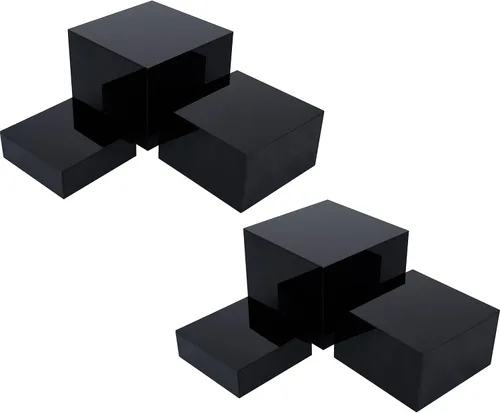 Vista 14 de Red Co. Juego de 3 elevadores de acrílico negro brillante / transparente con parte superior de cubo para exhibición con fondos huecos