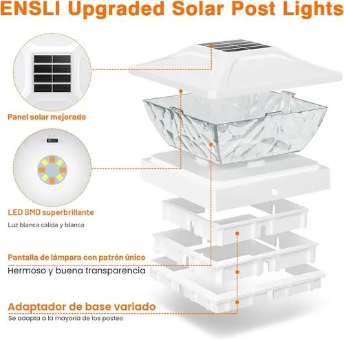 Vista 6 de Luces solares para postes al aire libre, 2 modos, luces solares brillantes para postes al aire libre, impermeables, para postes de valla, luces