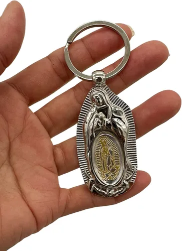 Vista 3 de RBN Llavero de la Primera Comunión Favor (12 PCS) Nuestra Señora de Guadalupe Bautismo Llavero Metal Recuerdos para Primera Comunión Bautizo