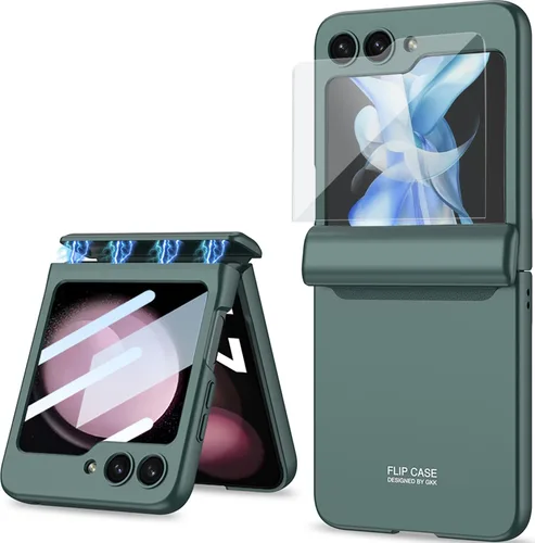 Vista 16 de Protección magnética de bisagra y funda protectora de cámara de lente integrada para Samsung Galaxy Z Flip 4 (negro)