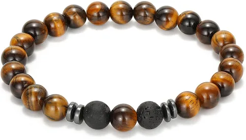 Vista 6 de MengPa - Pulseras de cuentas con cuentas de piedra volcánica mate y roca de lava elástica para hombre y mujer