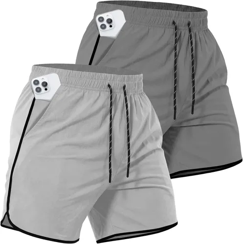 Vista 18 de Paquete de 2 pantalones cortos deportivos de entrenamiento de 5 pulgadas para hombre, pantalones cortos de gimnasio de secado rápido con bolsillos