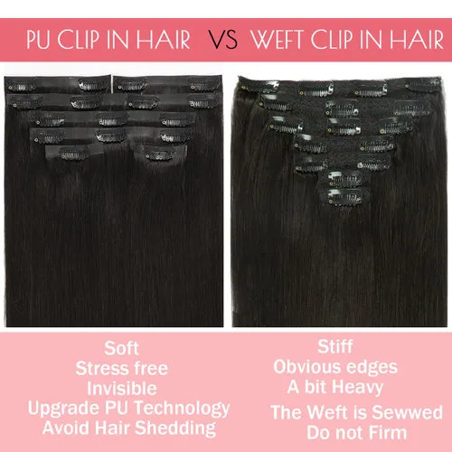 Vista 4 de Loxxy Extensiones de cabello humano sin costuras con clip para mujer, ultra invisible, trama de poliuretano, extensiones de cabello con clip