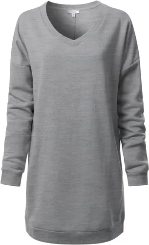 Vista 15 de MixMatchy Sudadera casual de forro polar con cuello en V para mujer, manga larga, túnica para otoño e invierno Negro (cuello redondo)