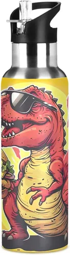 Vista 8 de Stainless Steel Vacuum Insulated Water Bottle 20 Oz, Leakproof Water Bottles for Gym Outdoor Travel School, Red Dinosaur Hamburger Yellow