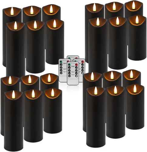 Vista 22 de fclayvts Paquete de 12 Velas de Pilar LED Sin Llama de Halloween - Funcionan con Baterías con Control Remoto y Temporizador, Luz Cálida Parpadeante