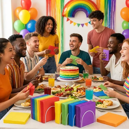 Vista 6 de Whaline Servilletas de papel de cóctel multicolor arcoíris de 2 capas para decoración de fiestas, 120