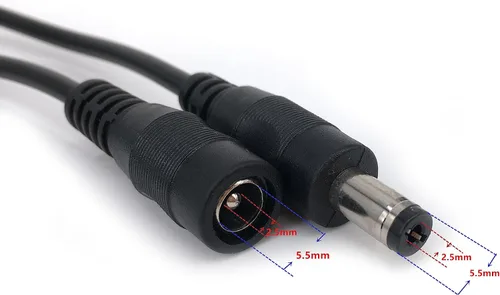 Vista 2 de 2 unids/pack 5m/16.4ft negro 0.217 in x 0.098 in DC enchufe cable de extensión cable de extensión con macho a hembra 0.098 in x 0.217 in conectores