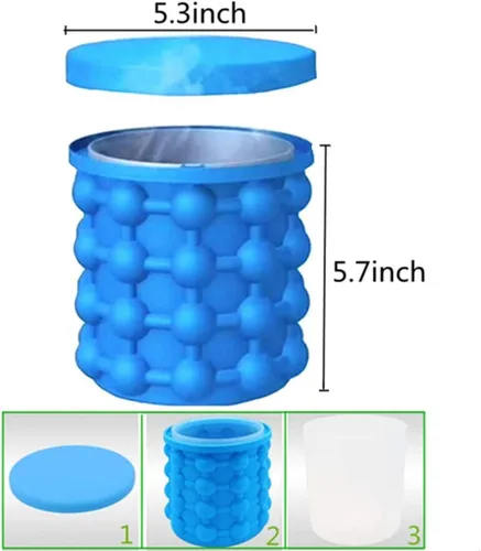 Vista 2 de BULUSHI - Cubo de hielo de silicona grande 2 en 1 y molde de hielo con tapa, fabricante de cubitos de hielo de silicona Genie, fabricante portátil