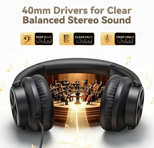 Vista 2 de Auriculares con cable con micrófono, auriculares con cable de 0.1 in para Negro