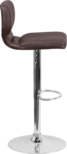 Vista 6 de EMMA + OLIVER Brown Vinyl Adjustable Height Vertical Stitch Back Barstool