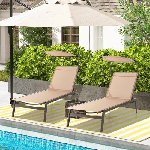 Vista 4 de COSTWAY Tumbona para exteriores con sombrilla reclinable ajustable de 6 niveles para patio trasero