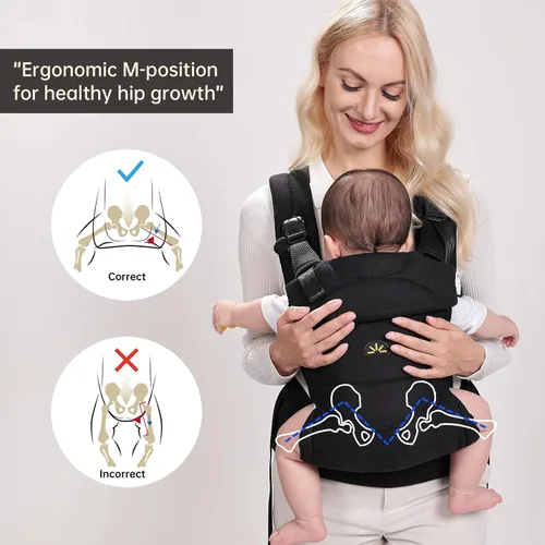 Vista 3 de Portabebés Dawnbud desde recién nacidos hasta niños pequeños, ajustable, ultrasuave y sin peso, portabebés ergonómico con soporte para la cabeza