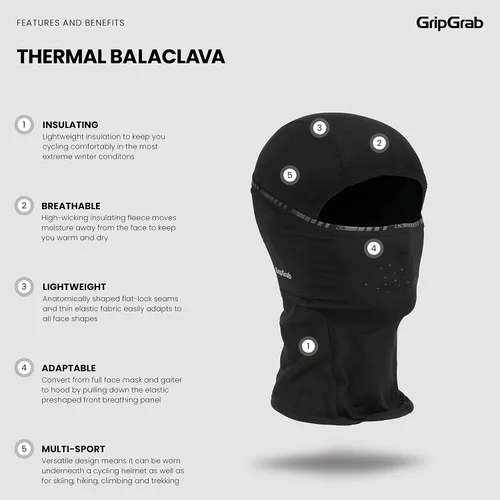 Vista 2 de GripGrab Pasamontañas térmico de invierno para ciclismo, cálido, suave, máscara completa para bicicleta, gorro de forro polar, bufanda para hombres