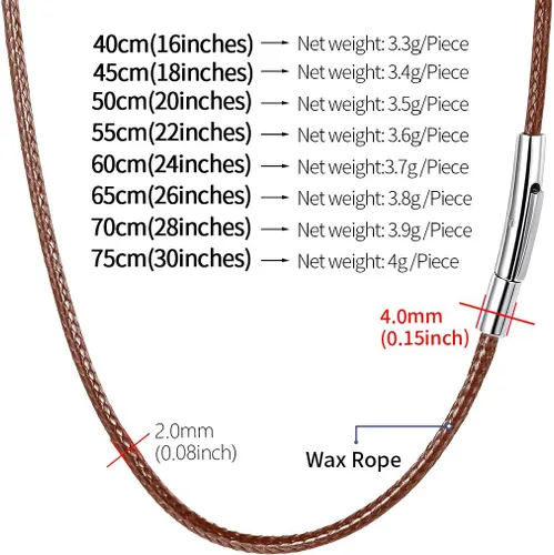 Vista 5 de U7 - Collar de cordón de cuero negro y marrón de 2mm 3mm con cierre de acero inoxidable personalizable, cadena de cuerda de cera tejida