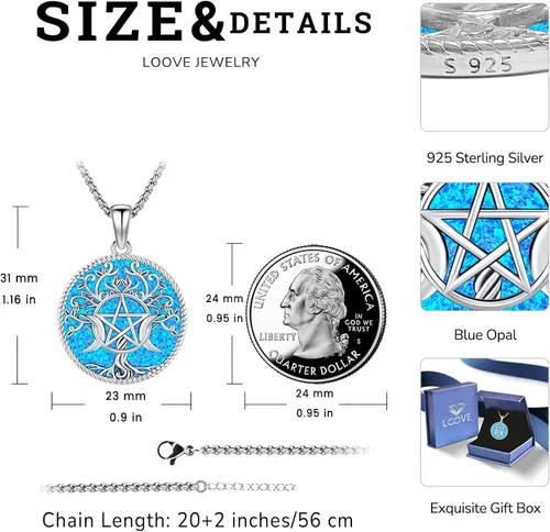 Vista 170 de Collar de pentagrama de plata de ley con triple luna, diosa celta, nudo celta, nudo de brujas, Ankh, sol y luna, Hécate, lilith, Santa Muerte