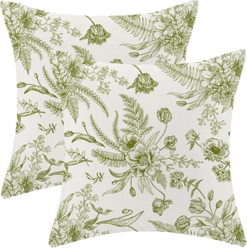 Vista 28 de CXMEIFLY Juego de 2 fundas de almohada de hojas florales de primavera de 16 x 16 pulgadas, para decoración de flores chinoiserie, almohadas