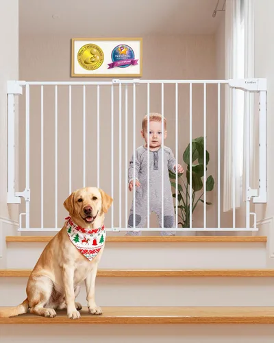 Vista 34 de Cumbor 29.2–43" Puerta de bebé para escaleras, de montaje en pared (se requiere taladrar), puerta para perros expandible sin barra inferior, puerta