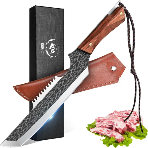 Vista 8 de ROCOCO Cuchillo de Chef Serbio Cuchillo Carnicero Cuchilla con Funda para Cocina Exterior BBQ Camping Regalo de Cumpleaños Padre Madre Navidad