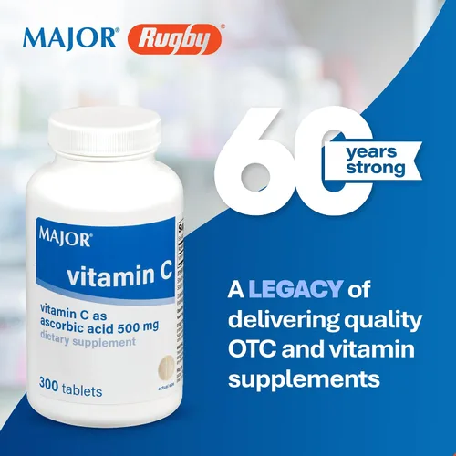 Vista 2 de MAJOR Vitamina C-500 mg de ácido ascórbico - Nueva fórmula - Tabletas de vitamina C - Suplemento dietético - 300 unidades (1 paquete)