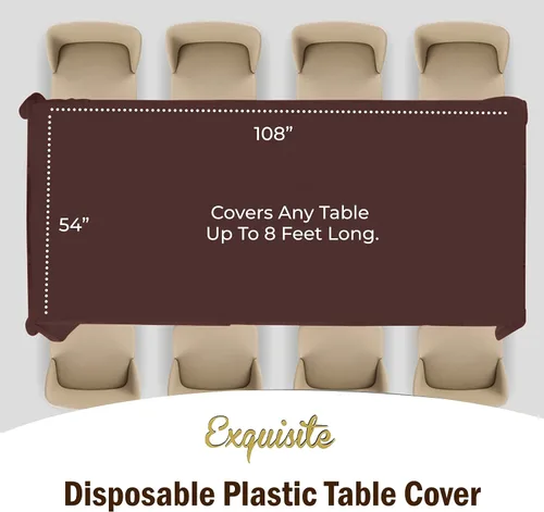 Vista 4 de Party Solids Mantel rectangular de plástico marrón, 54 x 108 pulgadas, paquete de 24
