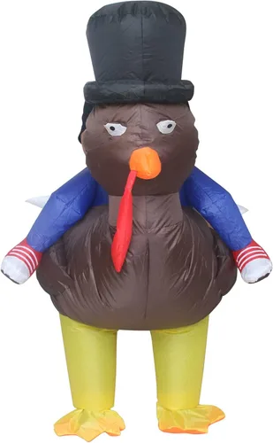Vista 3 de IHGYT Riding Turkey Inflatable Costume Funny Blow up Cosplay Suit Adult Halloween Dress Up Free