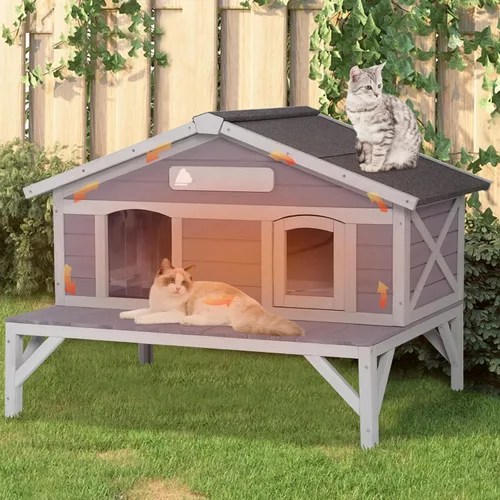 Vista 11 de GUTINNEEN Casa Calefaccionada para Gatos de Exterior, Casa Aislada para Gatos de Exteriores Resistente a la Intemperie, Refugio para Gatos Ferales
