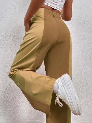 Vista 3 de WDIRARA Pantalones sueltos casuales de cintura alta con bolsillo para mujer