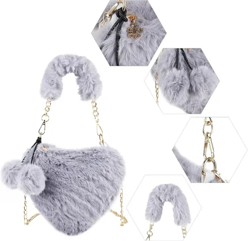 Vista 2 de SUKUTU Faux Fur Purse Women's Heart Shaped Evening Handbags Small Cute Phone Crossbody Bag Clutches for Girls
