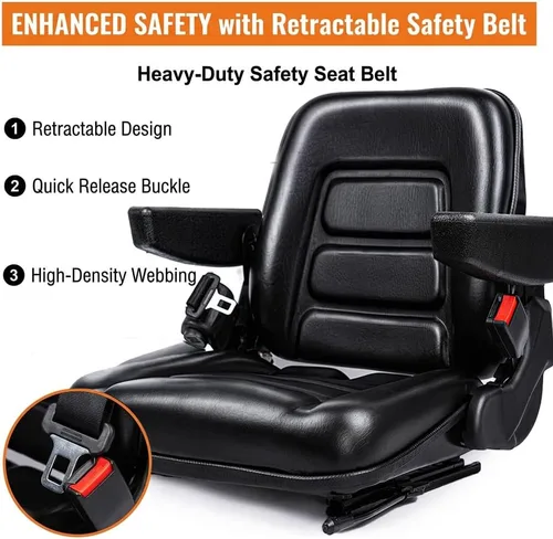 Vista 9 de SEATIN Asiento Universal para Montacargas, Asiento de Tractor, con Micro Interruptor, Reposabrazos y Cinturón de Seguridad, para Tractor, Cortadora