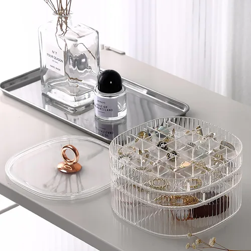 Vista 2 de Joyero, organizador de joyas de acrílico de 3 capas con asa, cajas de joyería transparentes para mujeres y niñas, organizador de maquillaje, soporte