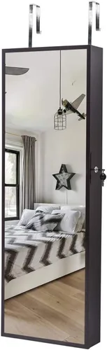 Vista 2 de Karl home Gabinete de joyería con 8 luces LED, organizador de almacenamiento de pared y puerta con cerradura de 42.5 pulgadas de alto con espejo