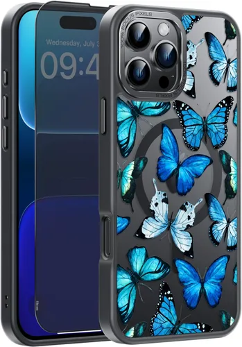 Vista 51 de Goodon para iPhone 15 Pro Max con protector de pantalla de privacidad, compatible con Magsafe, funda translúcida mate a prueba de golpes - Linda