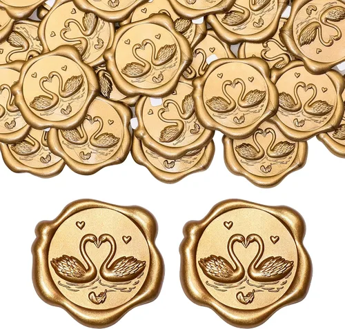 Vista 8 de SWANGSA 50 calcomanías de sello de cera de arco 3D, calcomanías de sellado de cera autoadhesivas de oro antiguo para invitaciones de fiesta de boda