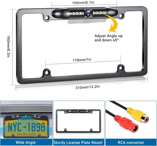 Vista 5 de GLK Cámara de respaldo, cámara de respaldo AHD 1080P para matrícula, visión nocturna, cámara de visión trasera con 8 LED, gran angular IP69K