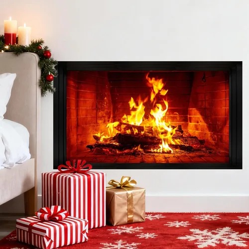 Vista 7 de Calcomanías de Pared de Chimenea Calcomanías de Pared 3D de Navidad Decoración Calcomanías de Fuego Ardiente para Paredes Calcomanías de Navidad