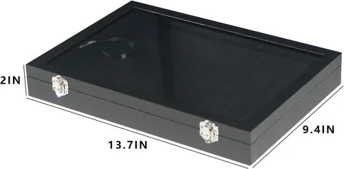 Vista 2 de Coward Joyero organizador de anillos, caja de terciopelo negro con 100 ranuras para anillo, bandeja de exhibición con tapa de vidrio transparente