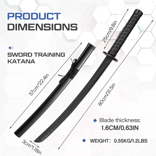 Vista 2 de Seenelling Espada katana de polipropileno con funda de ABS para entrenamiento japonés, espada samurái, entrenamiento de práctica marcial, espada