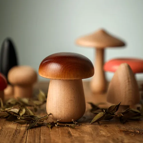 Vista 3 de Juguetes de madera con forma de hongos, bloques de madera Montessori, apilables, juguetes para niños pequeños, 11 piezas, hongos en miniatura 12