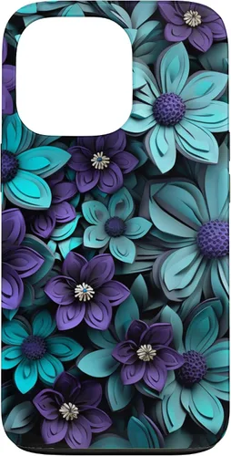 Vista 10 de Purple Flowers Teal Blue Floral Cute Botanical Garden Print Case for iPhone 17