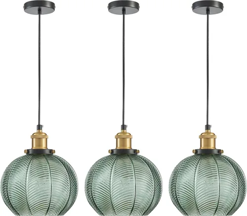 Vista 12 de Lámpara colgante vintage de 7.8 pulgadas, 2 luces, para fregadero de cocina, con vidrio soplado a mano verde, pequeña lámpara colgante para cocina