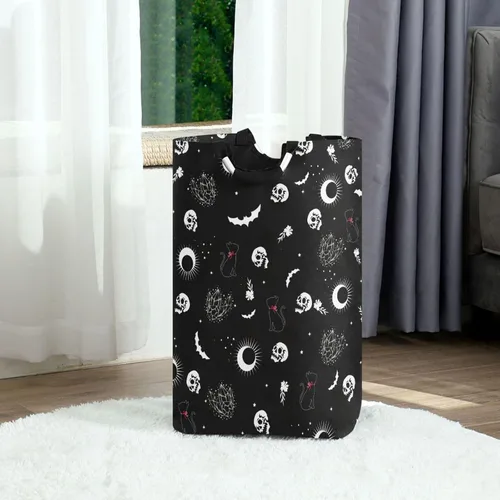 Vista 9 de Cesta de lavandería de 50 L para Halloween, diseño gótico, plegable, con asas acolchadas, impermeable, duradera, cesta de almacenamiento