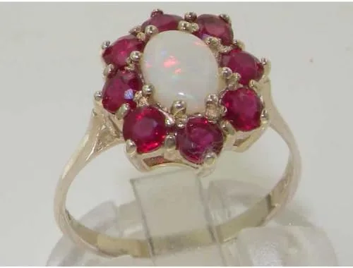 Vista 5 de Anillo de plata de ley 925 auténtico ópalo y rubí para mujer