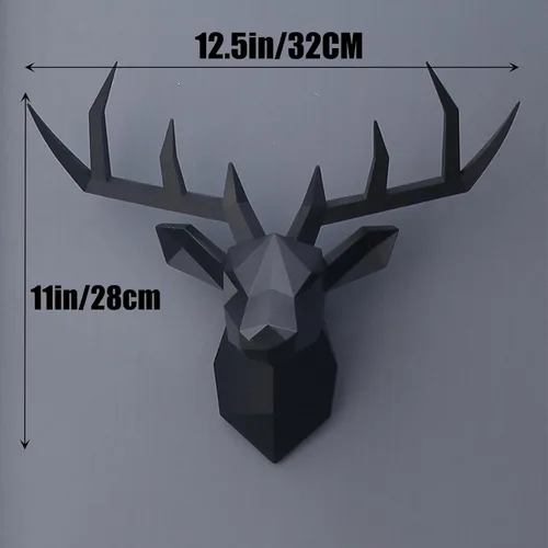 Vista 4 de XYQXYQ Escultura de pared de cabeza de ciervo negro,Arte moderno para colgar en la pared,Decoración de pared 3D,Decoración de cabeza animal