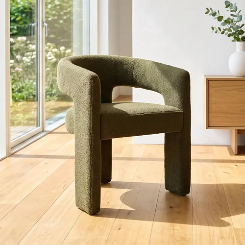 Vista 32 de Silla de Comedor Moderna de Chenille Tipo Barril Tapizada en Tela para Comedor con Brazo, Cómoda Silla Auxiliar de Acento para Cocina/Sala
