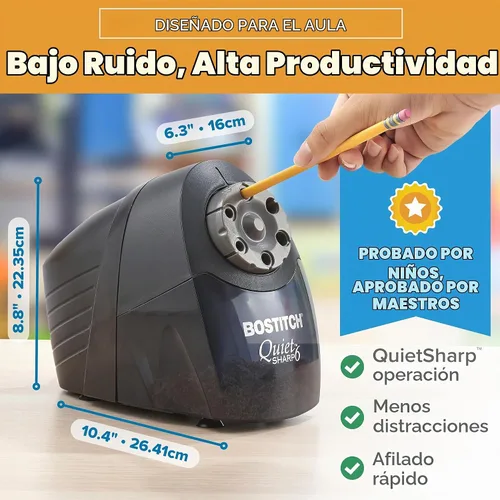 Vista 5 de Bostitch Office QuietSharp 6 sacapuntas eléctrico, sacapuntas de aula resistente, selector de tamaño con 6 tamaños diferentes, para lápices