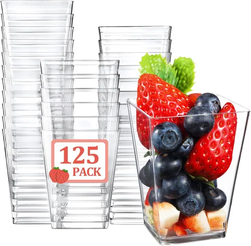 Vista 8 de Eupako Vasos de plástico transparente de 5 onzas, paquete de 100 vasos pequeños de plástico transparente, ideales para postres, aperitivos, pudines