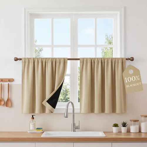 Vista 58 de NICETOWN Biscotti - Cortinas de cocina beige de 36 pulgadas de largo, bolsillo para barra, 100% opacas, casuales y relajantes, tratamientos